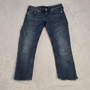 True Religion skinny women's jeans dark wash Size 29 Y2K vibes Red embroidered
